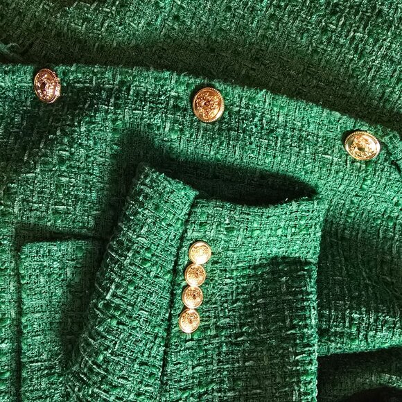 NWT ZARA Green Buttoned Textured Tweed Blazer XXL - Picture 12 of 15